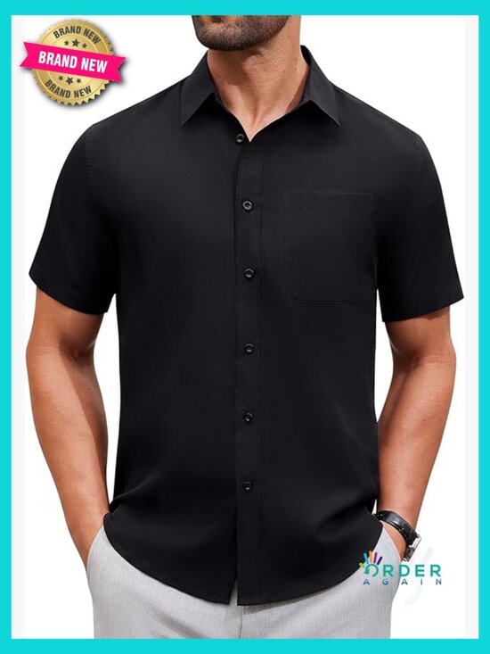 Other - Men's Short Sleeve Button Down Dress Shirt Wrinkle Free Regular Fit Stretch